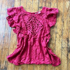 Free People Red Ruffled Cap Sleeve Blouse